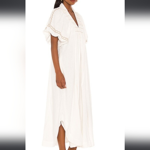 FREE PEOPLE Ivory Samantha Embroidered Maxi Cotton Shirt-Dress Billowy Sleeve L - Picture 2 of 11